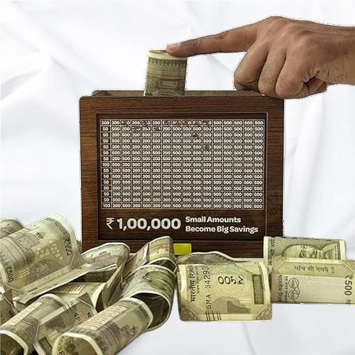 Kartsy Wooden Money Saving Box – ₹1 Lakh Goal Challenge Box