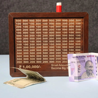 Kartsy Wooden Money Saving Box – ₹1 Lakh Goal Challenge Box